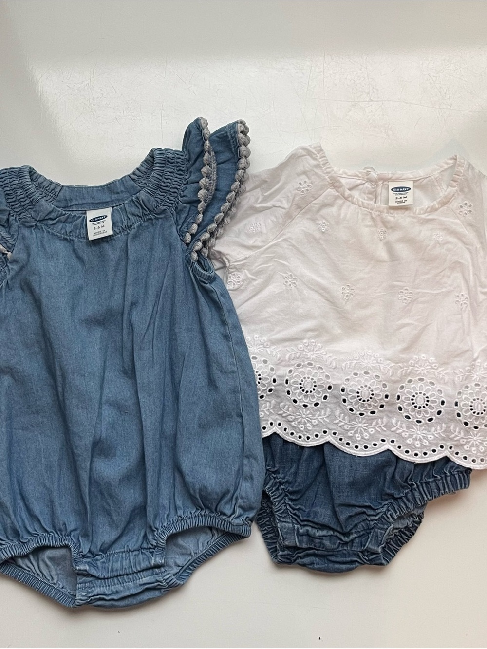 Old Navy Denim & White Eyelet Baby Romper Bundle